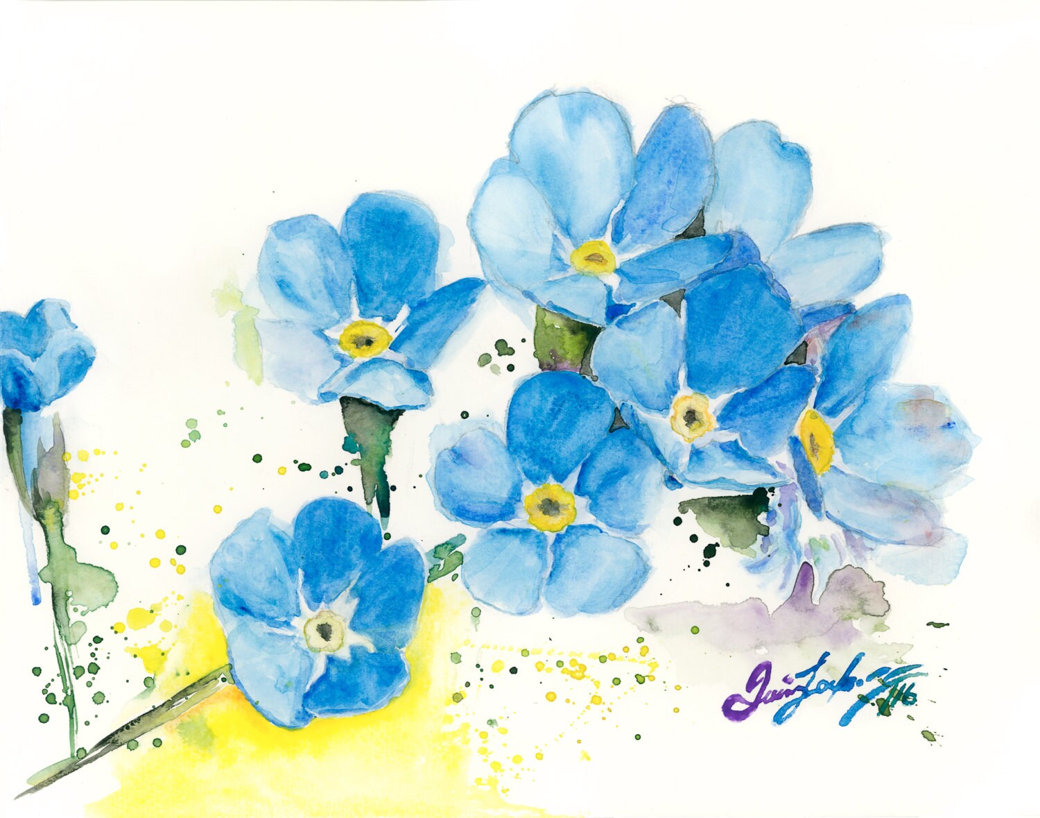 Forget Me Nots Watercolor Print Blue Flowers Painting Flowers Etsy