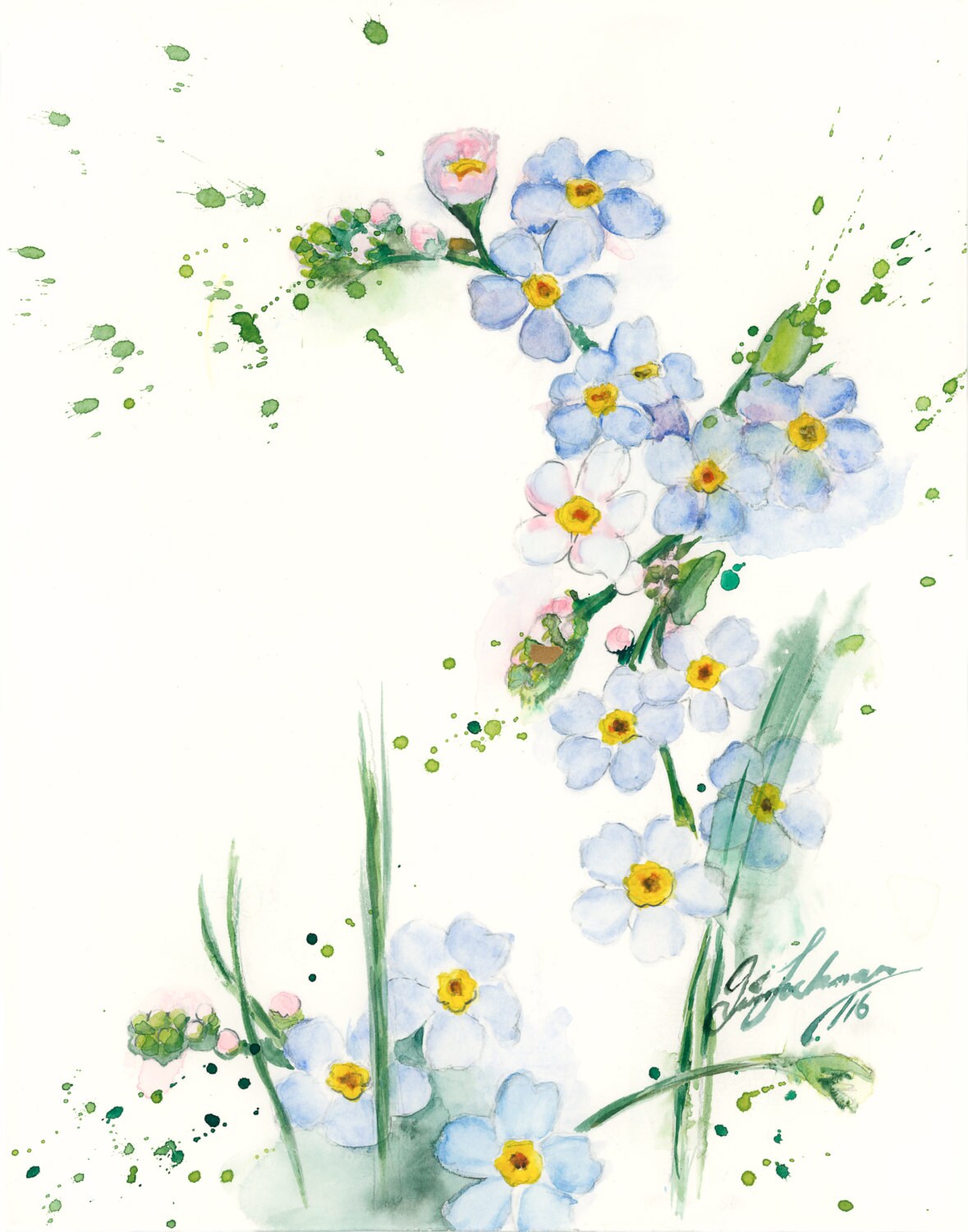 Forget Me Nots Watercolor Print Blue Flowers Painting Flowers Etsy