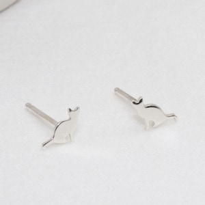 Dainty Little Silver Cat Studs •  Sitting Cat Pose Earrings • Handmade • Sterling Silver • Cat Lover Gift • Tiny Silver Cat Studs 6mm