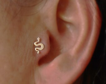 Snake Labret / Tragus Stud • Silver Snake Cartilage Jewelry • 16 Gauge • Hand Crafted in Sterling Silver