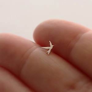 Tiny Flying Bird Tragus Stud • Handmade in Sterling Silver • Bioplast Push Fit 16 Gauge Backing • Helix Monroe Earring • Bird Tragus Earring