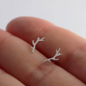 Tiny Antler Studs Sterling Silver 10 mm Antler Earrings Silver Rustic Boho Post Earrings Handmade Ear Climbers image 1