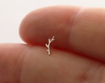 Tiny Sterling Silver Antler Tragus Stud: Bioflex Push Fit 16 Gauge