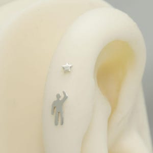 Silver 'Reach for the Stars' Cartilage Stud Set • Sterling Silver • 16 Gauge Bioplast Clear Plastic Push Fit Style Flat-Back • Handmade