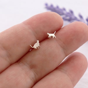 Tiny Mismatch Cat Studs • Handmade • Sterling Silver • Cat Lover Gift • Cat Shaped Earrings • Mismatched Silver Cat Studs • 20g Post Earring