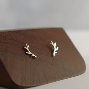 Tiny Antler Studs Sterling Silver 10 mm Antler Earrings Silver Rustic Boho Post Earrings Handmade Ear Climbers image 2