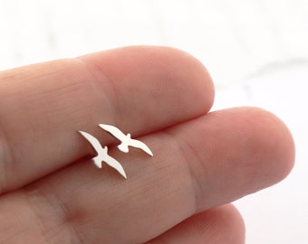 Tiny Seagull Studs • Sterling Silver • Handmade • Bird Earrings • Seagull Earrings • Beach Theme Studs • Bird Jewelry • Silver Post Earrings