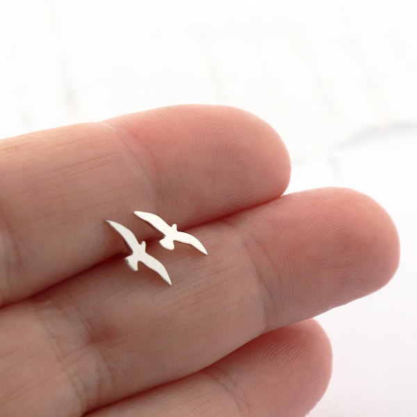 Tiny Silver Seagull Studs: Handmade Bird Earrings