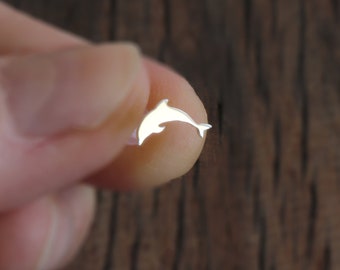 Tiny Dolphin Tragus/Labret/Cartilage Stud, Sterling Silver, Handcrafted, 16 gauge Flat Back