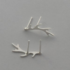 Double Post Antler Studs • Sterling Silver • Double Piercing Earrings • Ear Climber Studs • Antler Earrings • 925 Silver Earrings