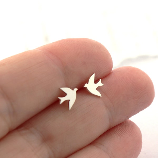 Mini Swallow Studs • Sterling Silver • Hand Crafted • Swallow Earrings • 925 Post Earrings Titanium Ear Posts