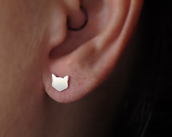 Cat Face Silhouette Studs, Cat Face Silver Stud Earrings, Sterling Silver Handmade Studs, Cat Jewelry, Cat Lady Gift, Pet Loss Gift,Cat Gift