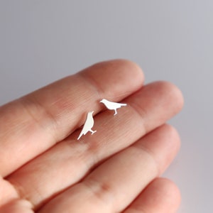 Crow Silhouette Stud Earrings • Sterling Silver Handmade • Crow Post Earrings • Silver Crow Earrings • Bird Lover Gift