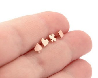 Mismatched Poker Card Suit Studs: Copper & Sterling Silver Earrings