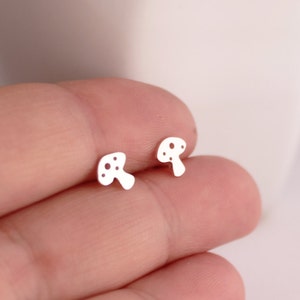 Sterling Silver Mushroom Studs: Cottagecore Toadstool Earrings