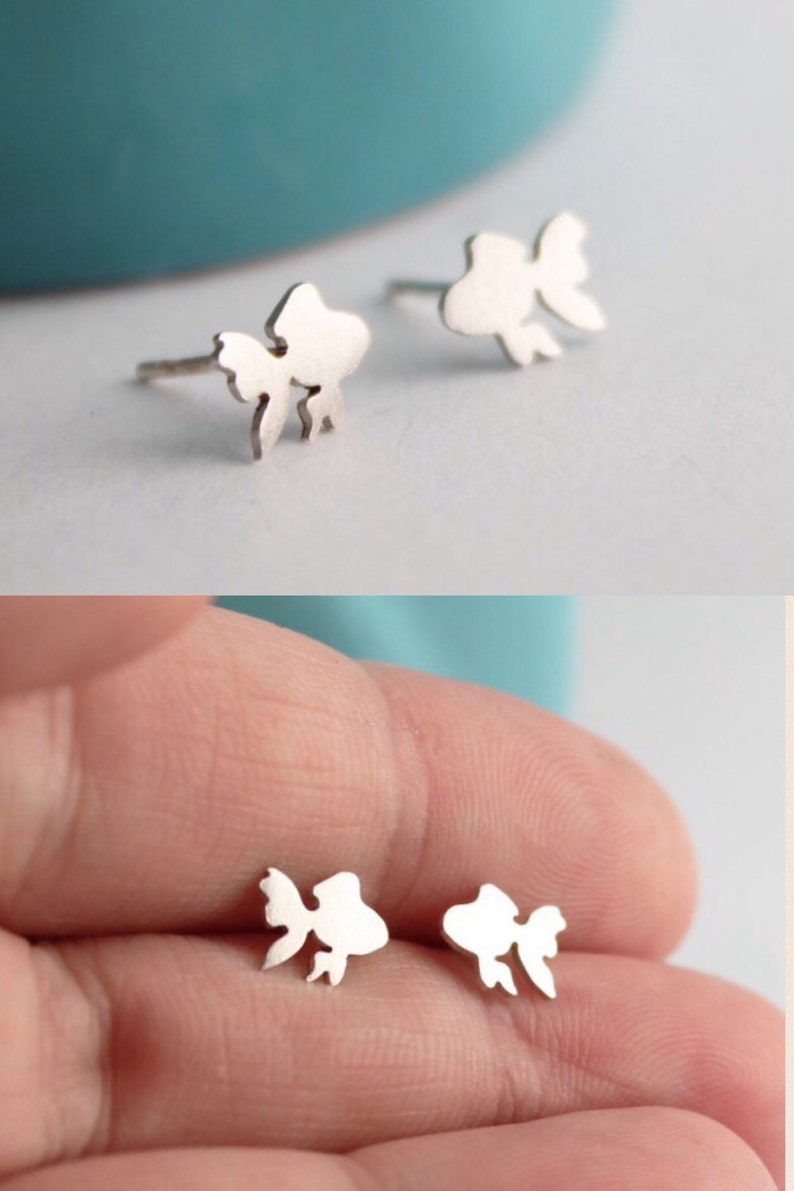 Sterling Silver Goldfish Stud Earrings Handcrafted Pet Fish Gift Jewelry Gift for Her Goldfish Earrings Gold Fish Animal Jewelry image 4