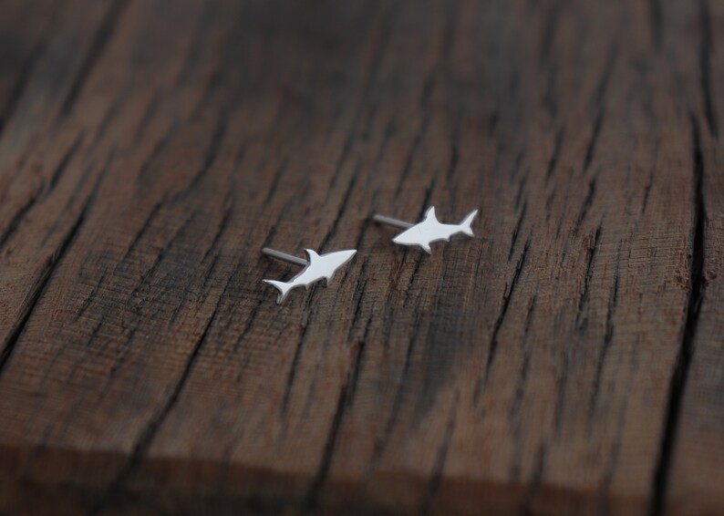 Handmade Shark Jewelry Silver Post Earrings Sea Animals Theme Earrings Baby Shark NEW Shark Design Sterling Silver Stud Earrings