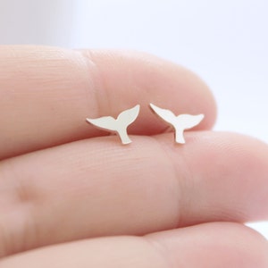 Whale Tail Stud Earrings Sterling Silver Whale Earring Artisan Handmade Made Beach Theme Jewelry Whale Jewelry Silver Whale Tail image 1