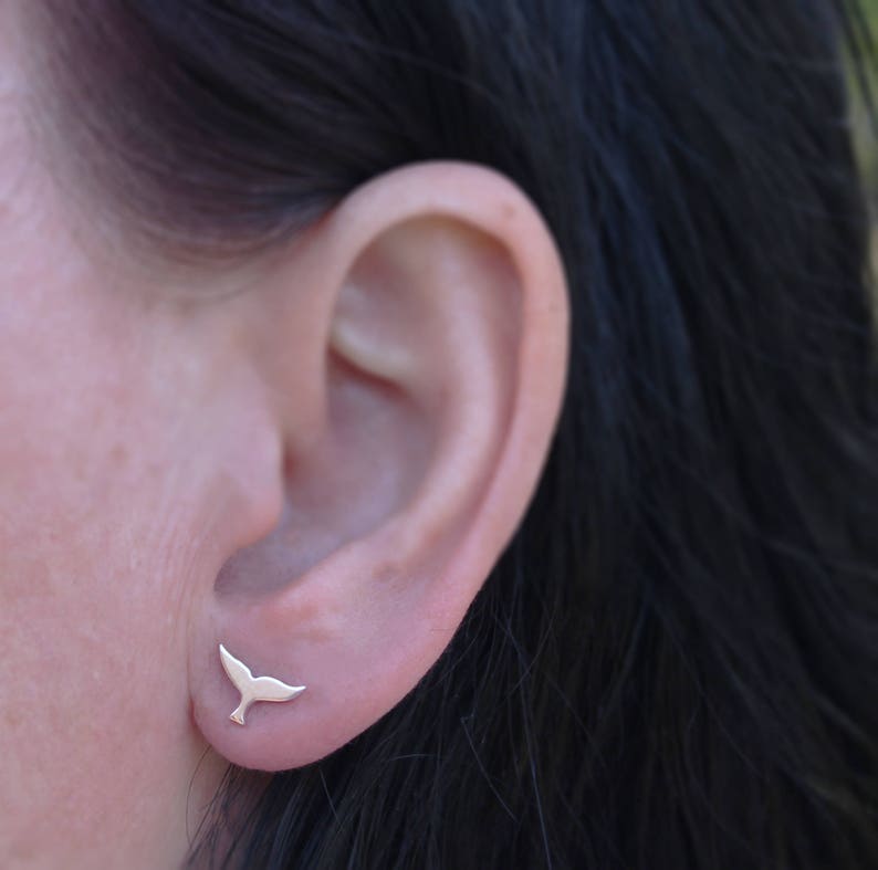 Whale Tail Stud Earrings Sterling Silver Whale Earring Artisan Handmade Made Beach Theme Jewelry Whale Jewelry Silver Whale Tail image 3