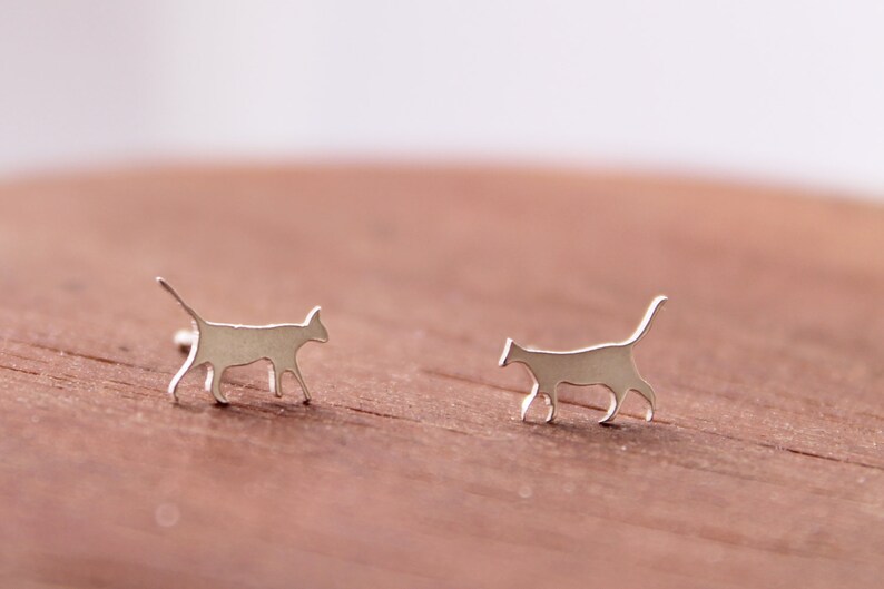 Cat Stud Earrings Walking Cat Studs Sterling Silver Cat image 6