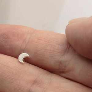 Teeny Tiny Crescent Moon Labret / Tragus Stud • Sterling Silver • Push Fit 16 GAUGE Bioplast Fitting • Handmade • Celestial Cartilage