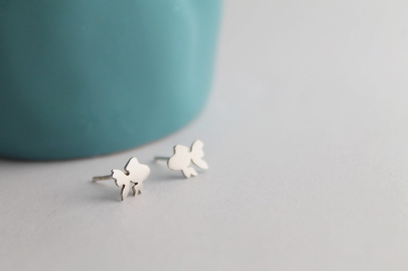 Sterling Silver Goldfish Stud Earrings Handcrafted Pet Fish Gift Jewelry Gift for Her Goldfish Earrings Gold Fish Animal Jewelry image 3