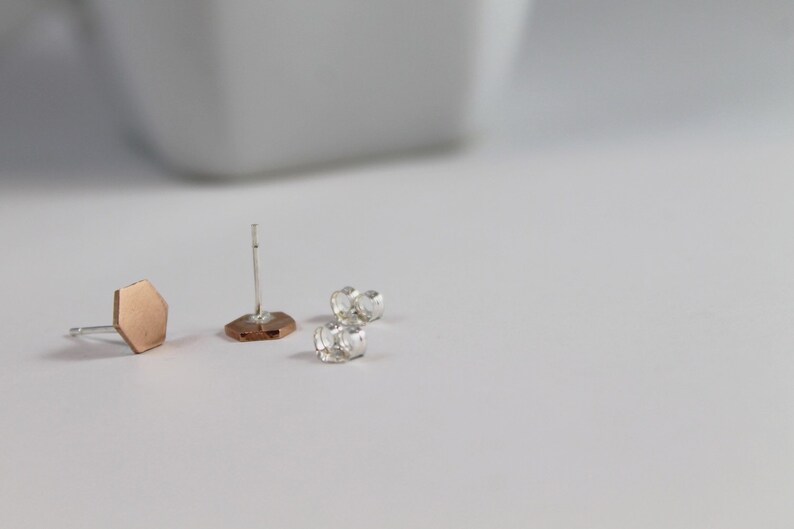 Hexagon Stud Earrings Solid Hex Shape Single Earring,Hexagon Shaped Minimalist Studs,Geometric Earrings,Copper Hexagon Jewelry,Dainty Stud