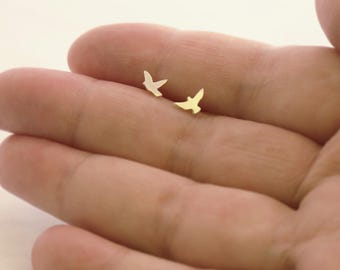 Sterling Silver Mismatched Flying Bird Stud Earrings: Hand-Sawn Jewelry