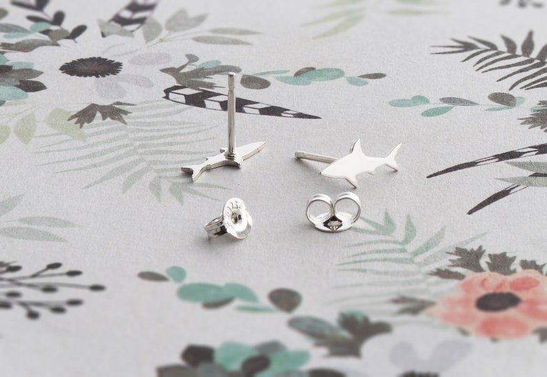 Handmade Shark Jewelry Silver Post Earrings Sea Animals Theme Earrings Baby Shark NEW Shark Design Sterling Silver Stud Earrings