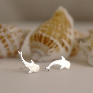 Whale Shark Studs in Sterling Silver • Hand Textured Finish • Sterling Silver Earrings • Ear Climbers • Whale Silhouette Earrings