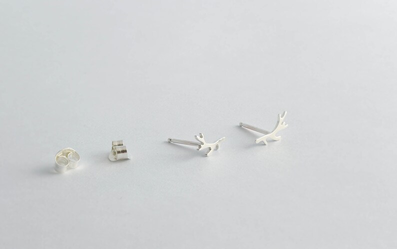 Tiny Antler Studs Sterling Silver 10 mm Antler Earrings Silver Rustic Boho Post Earrings Handmade Ear Climbers image 5