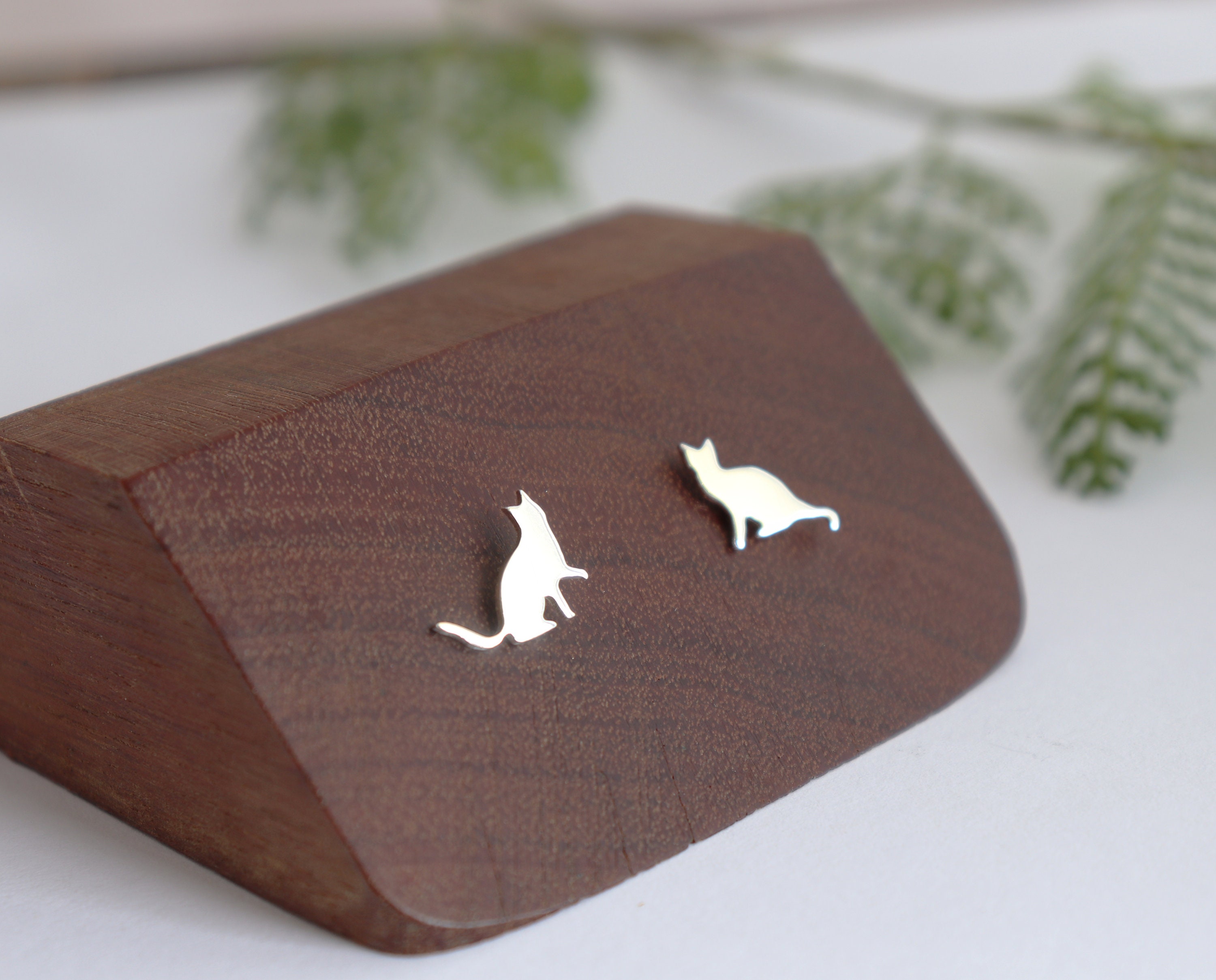 Mismatch Sterling Silver Cat Studs: Handmade Cat Silhouette Earrings, Gift for Cat Parent