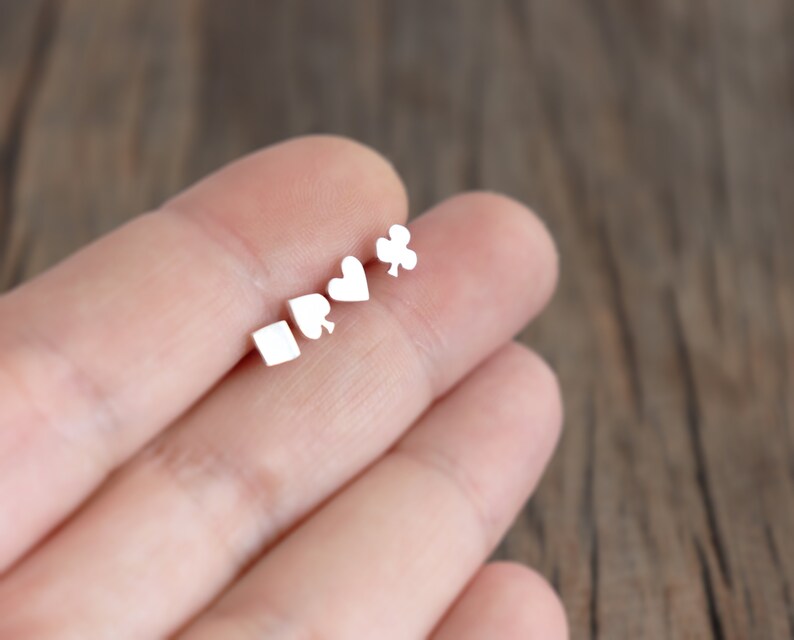 Silver Poker Set Stud Earrings Card Suite Symbol Earrings Etsy Australia
