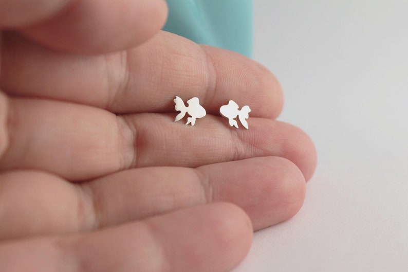 Sterling Silver Goldfish Stud Earrings Handcrafted Pet Fish Gift Jewelry Gift for Her Goldfish Earrings Gold Fish Animal Jewelry image 2