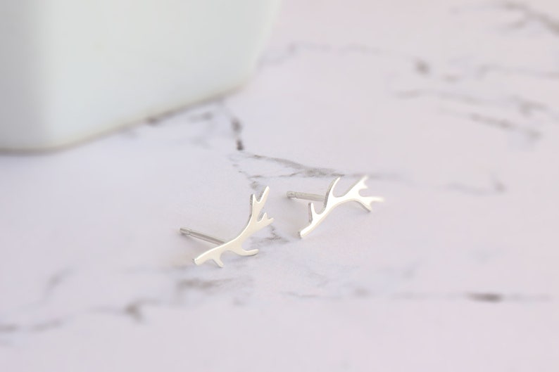Silver Antler Studs Post Earrings Handmade NEW Smaller Sized Antler Earrings in Sterling Silver Rustic Woodland Deer Jewelry,Gift for Her