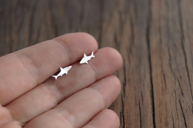 Handmade Shark Jewelry Silver Post Earrings Sea Animals Theme Earrings Baby Shark NEW Shark Design Sterling Silver Stud Earrings