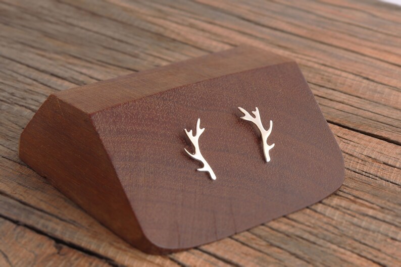 Silver Antler Studs Post Earrings Handmade NEW Smaller Sized Antler Earrings in Sterling Silver Rustic Woodland Deer Jewelry,Gift for Her