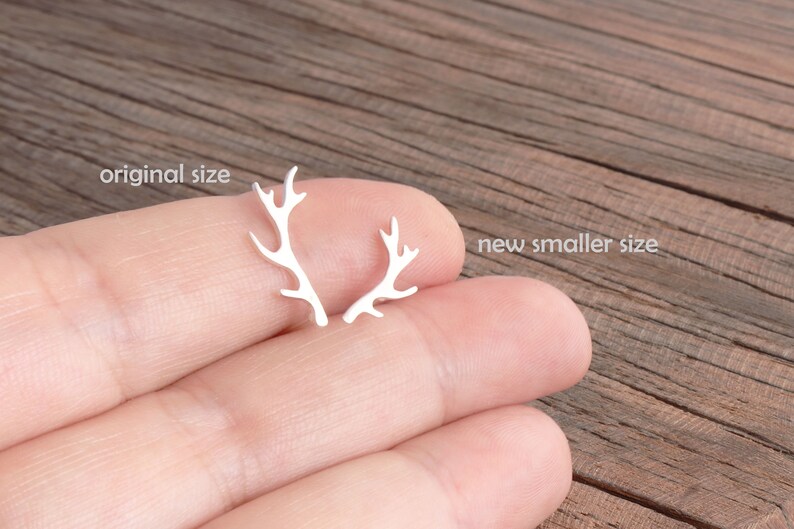 Silver Antler Studs Post Earrings Handmade NEW Smaller Sized Antler Earrings in Sterling Silver Rustic Woodland Deer Jewelry,Gift for Her