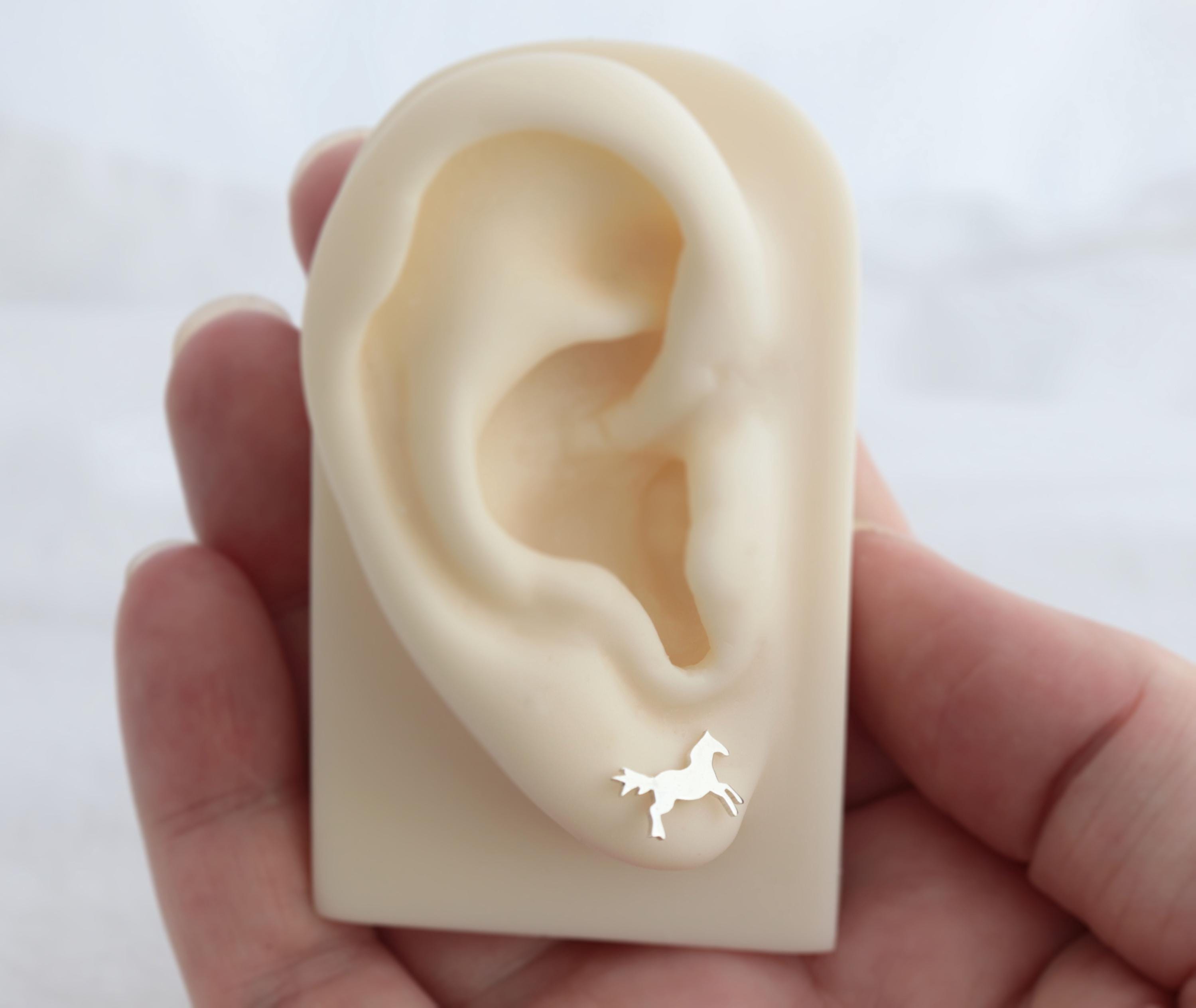 Sterling Silver Bucking Bronco Stud Earrings: Handmade Horse Jewelry