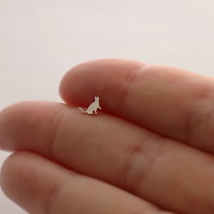 Silver Cat Tragus Earring • Handmade from Sterling Silver • Bioflex Push Fit Back • Tiny Cat Stud • 16 Gauge Piercing Jewelry