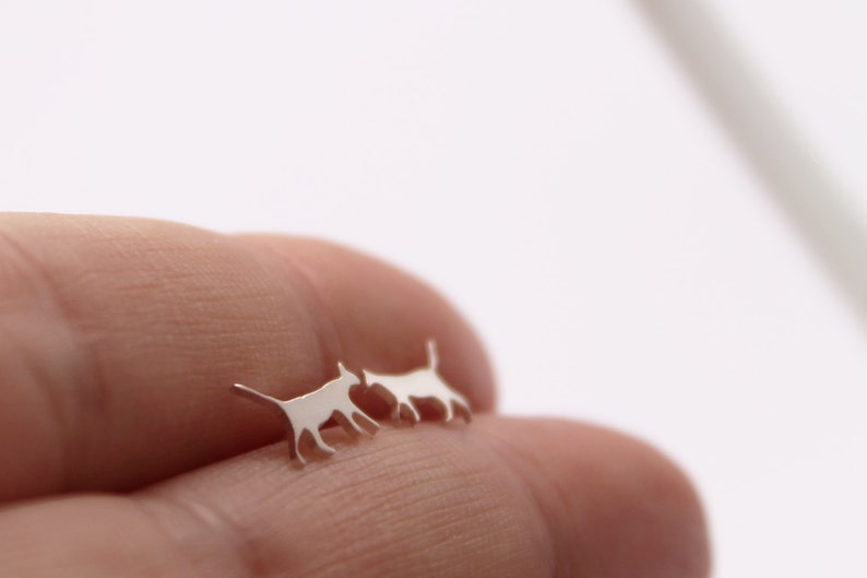 Cat Stud Earrings Walking Cat Studs Sterling Silver Cat image 4