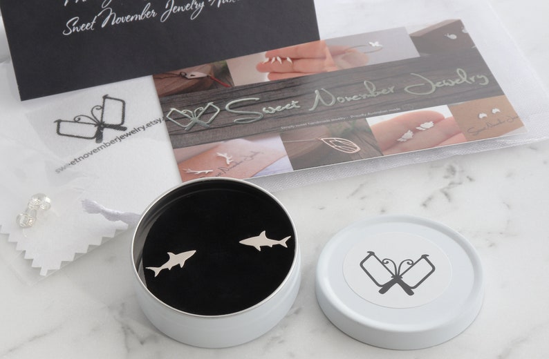 Handmade Shark Jewelry Silver Post Earrings Sea Animals Theme Earrings Baby Shark NEW Shark Design Sterling Silver Stud Earrings