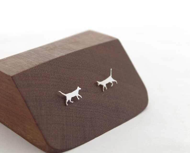 Cat Stud Earrings Walking Cat Studs Sterling Silver Cat image 2