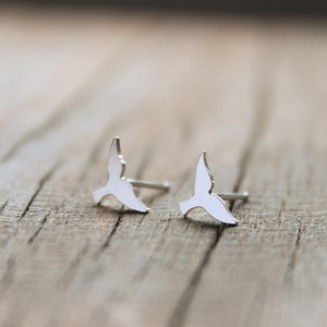 Whale Tail Stud Earrings Sterling Silver Whale Earring Artisan Handmade Made Beach Theme Jewelry Whale Jewelry Silver Whale Tail image 4