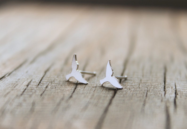 Whale Tail Stud Earrings Sterling Silver Whale Earring Artisan Handmade Made Beach Theme Jewelry Whale Jewelry Silver Whale Tail image 4