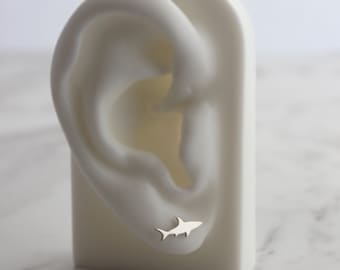 Handmade Sterling Silver Shark Studs: Ocean Jewelry Motif, Beach Lover Gift