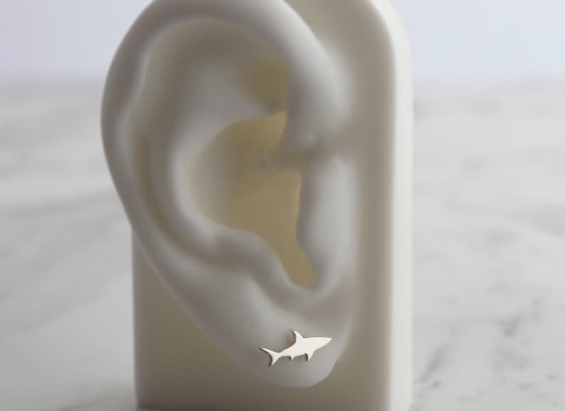 Handmade Shark Jewelry Silver Post Earrings Sea Animals Theme Earrings Baby Shark NEW Shark Design Sterling Silver Stud Earrings