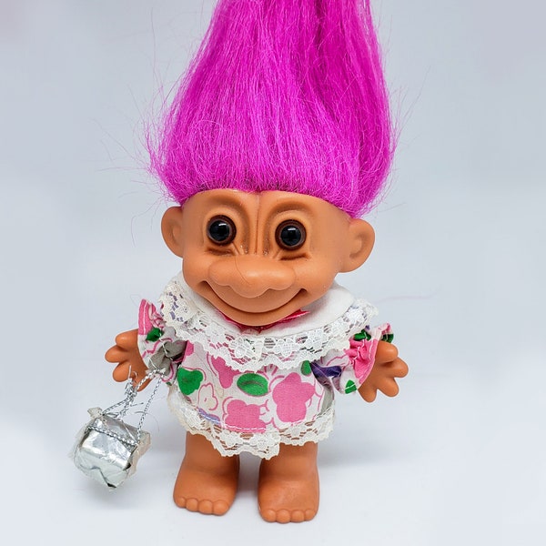 Vintage Russ Troll Doll - Flower Dress and Silver Gift Box