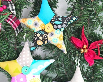 ヴィンテージパッチワークの星飾りパターン - 気まぐれなDIYのお祝い