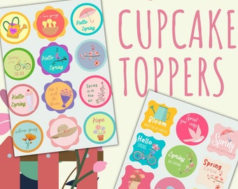 Printable Spring cupcake toppers, cupcake toppers to print, printable cupcake toppers, cupcake decorations to print, cupcake accessories